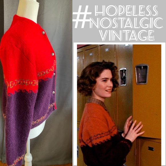 Donna Hayward's United Colors of Benetton wool button down sweater in red - Picture 2 of 3